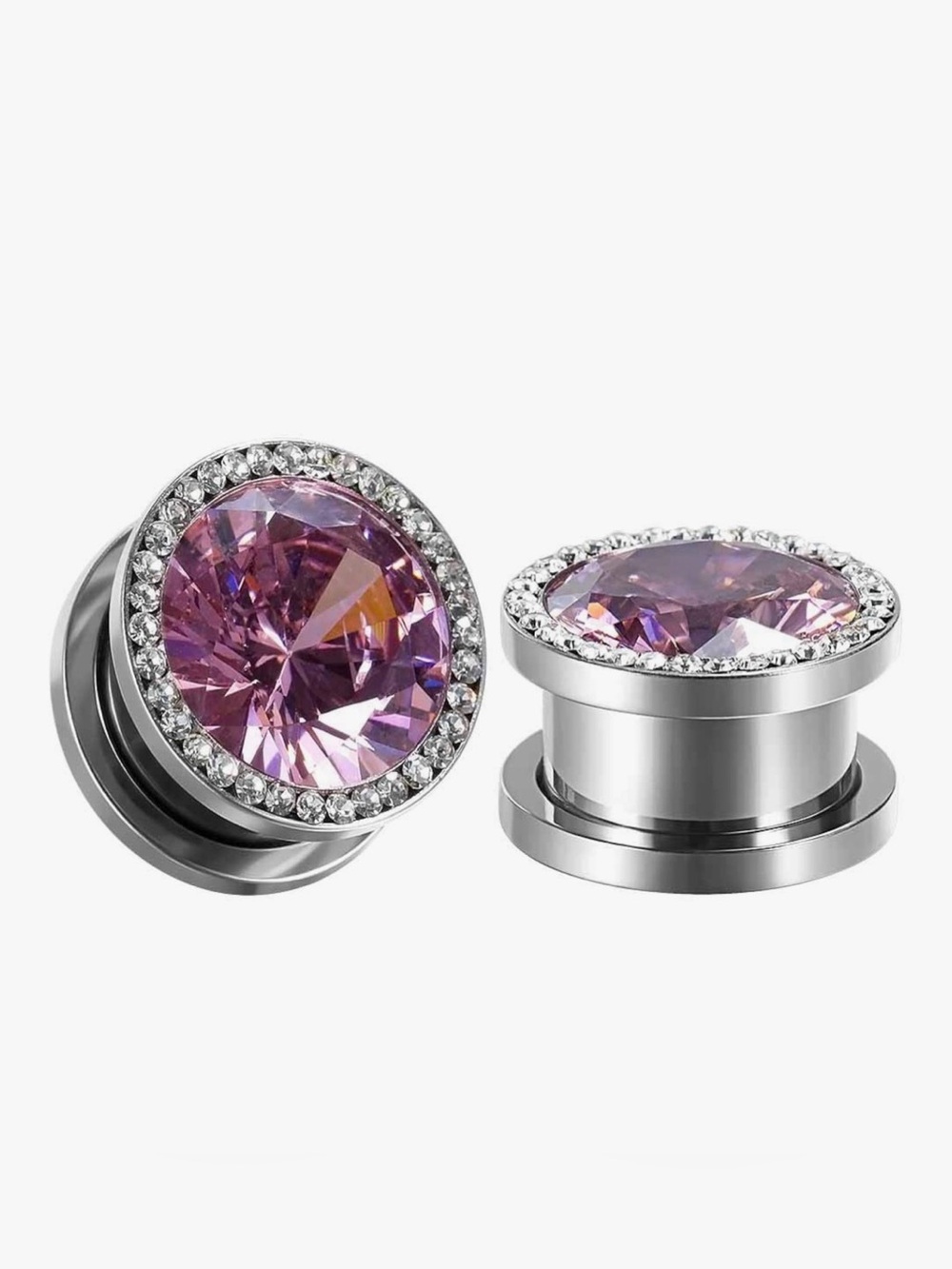 NIB Pink & CZ Halo Gauges Plugs. Surgical Steel 1/2” / 12mm Screwlets